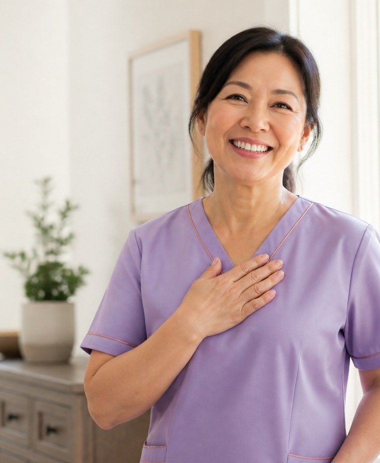 Una cuidadora de Cruz Home Care sonriendo