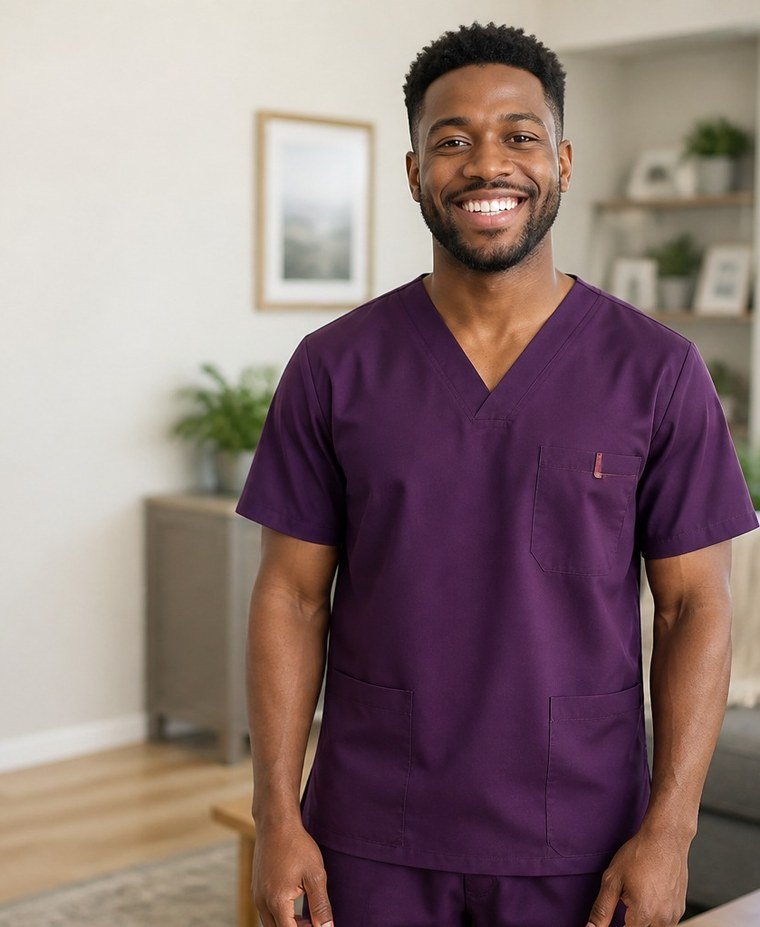 Un cuidador de Cruz Home Care sonriendo